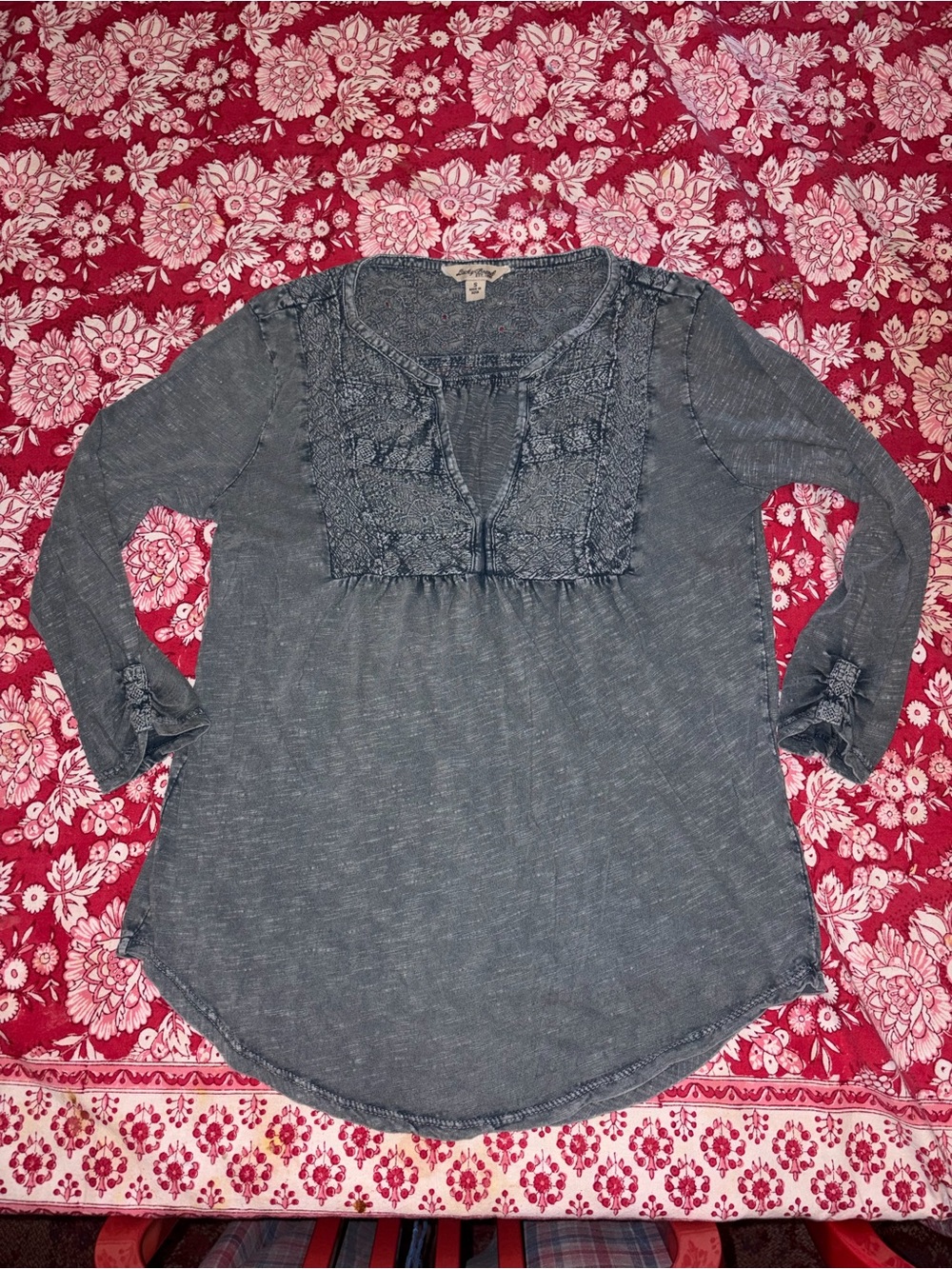 Lucky Brand Blue Crochet Tunic Top